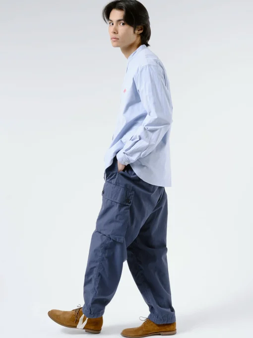 Fashion - Men's Plain Oxford Band Collar L/S Shirt in Button-Ups