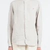 Discount - Women's Band Collar Shirt in Grey and White Women Tops & Blouses | Button-Ups