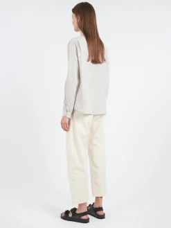 Discount - Women's Band Collar Shirt in Grey and White Women Tops & Blouses | Button-Ups