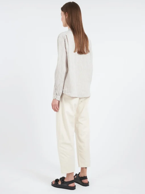 Discount - Women's Band Collar Shirt in Grey and White Women Tops & Blouses | Button-Ups