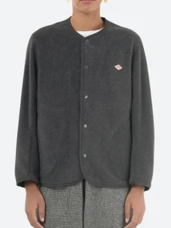 Discount - Women's Collarless Fleece Jacket in Charcoal Grey Women Outerwear