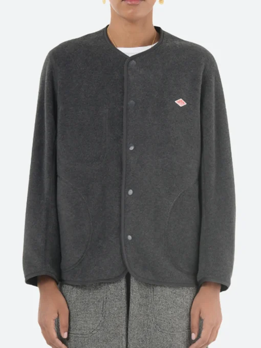 Discount - Women's Collarless Fleece Jacket in Charcoal Grey Women Outerwear