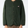 Clearance - Women's Collarless Fleece Jacket in Dark Green Women Overalls & Jumpsuits | Outerwear