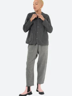 Discount - Women's Collarless Fleece Jacket in Charcoal Grey Women Outerwear