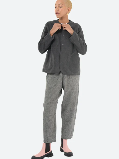 Discount - Women's Collarless Fleece Jacket in Charcoal Grey Women Outerwear