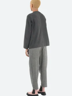 Discount - Women's Collarless Fleece Jacket in Charcoal Grey Women Outerwear