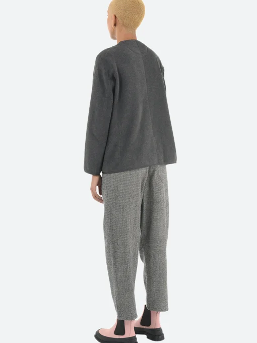Discount - Women's Collarless Fleece Jacket in Charcoal Grey Women Outerwear