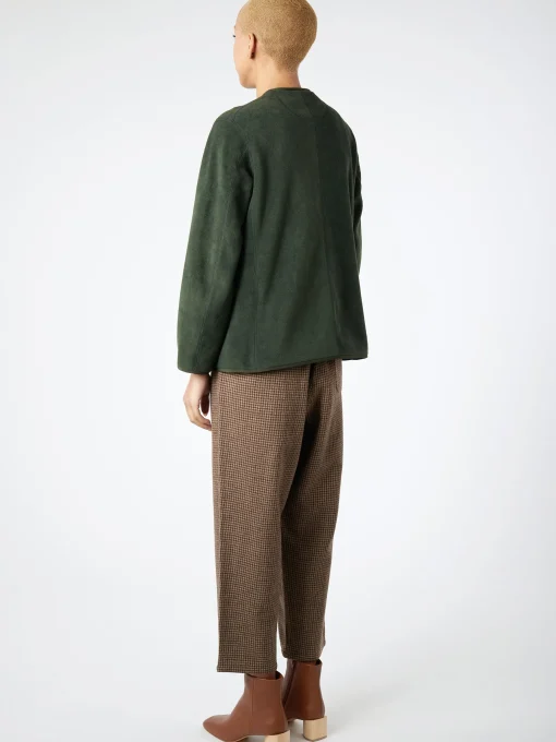 Clearance - Women's Collarless Fleece Jacket in Dark Green Women Overalls & Jumpsuits | Outerwear