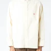 Hot - Women's Corduroy Band Collar Shirt in Off White Women Tops & Blouses | Button-Ups