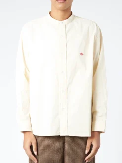 Hot - Women's Corduroy Band Collar Shirt in Off White Women Tops & Blouses | Button-Ups