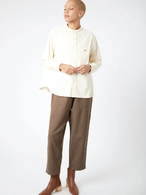 Hot - Women's Corduroy Band Collar Shirt in Off White Women Tops & Blouses | Button-Ups