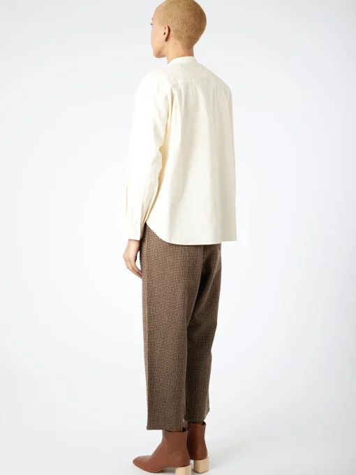 Hot - Women's Corduroy Band Collar Shirt in Off White Women Tops & Blouses | Button-Ups