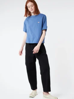 New - Women's Cotton Linen Collarless Pullover Shirt in Blue Women Tops & Blouses