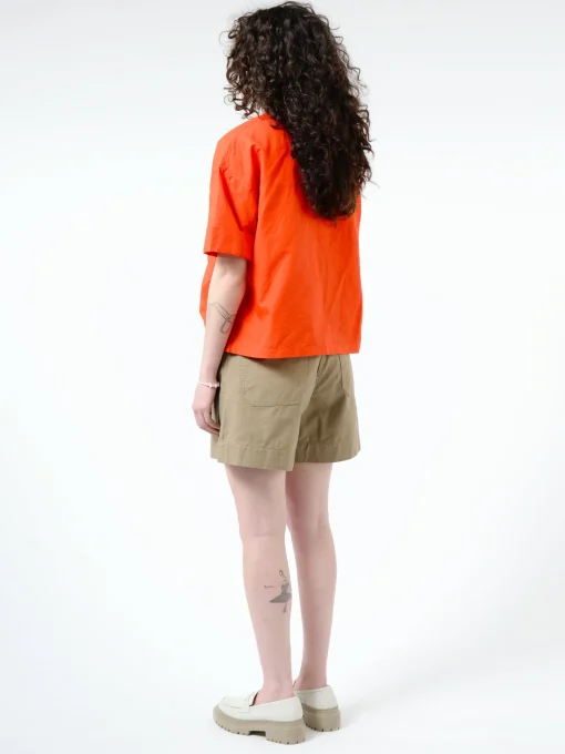 Best - Women's Cotton Linen Collarless Pullover Shirt in Red Women Tops & Blouses