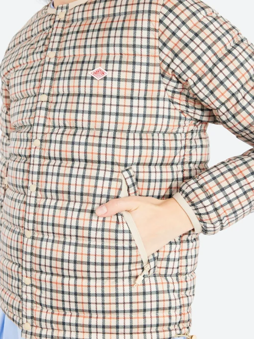 Hot - Women's Inner Down Crewneck Jacket in Orange and Beige Women Outerwear