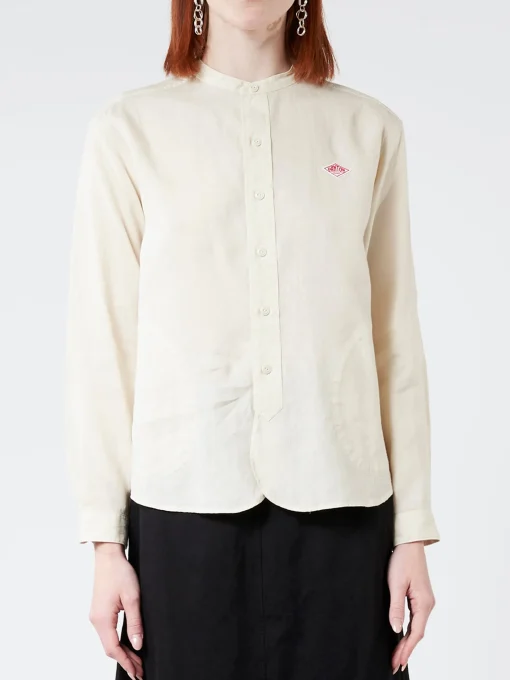 Outlet - Women's Linen Band Collar L/S Shirt in Women Tops & Blouses | Button-Ups
