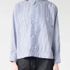 Clearance - Women's L/S Work Shirt in White/Navy Stripe Women Tops & Blouses | Overalls & Jumpsuits