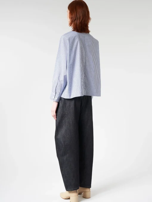 Clearance - Women's L/S Work Shirt in White/Navy Stripe Women Tops & Blouses | Overalls & Jumpsuits