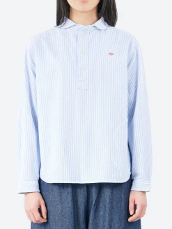 Online - Women's Round Collar Pullover L/S Shirt in Sax White Stripe Women Tops & Blouses | Button-Ups
