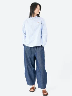 Online - Women's Round Collar Pullover L/S Shirt in Sax White Stripe Women Tops & Blouses | Button-Ups