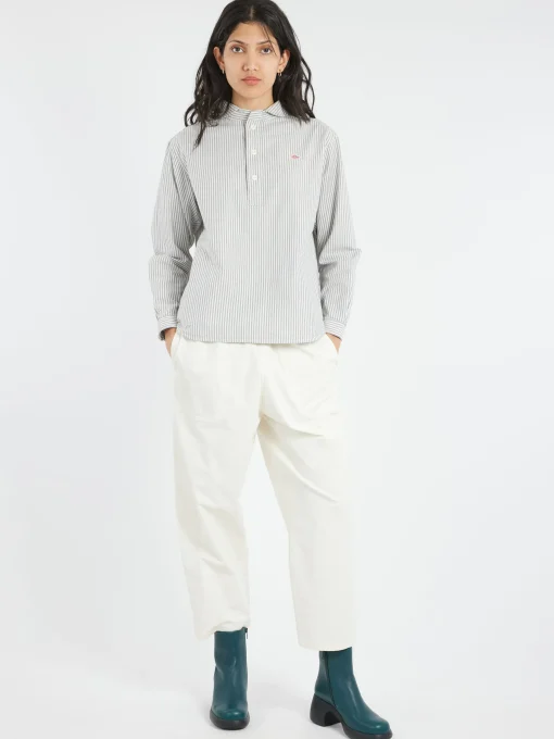 Online - Women's Round Collar Pullover L/S Shirt in Navy and Ecru Stripe Women Tops & Blouses | Overalls & Jumpsuits