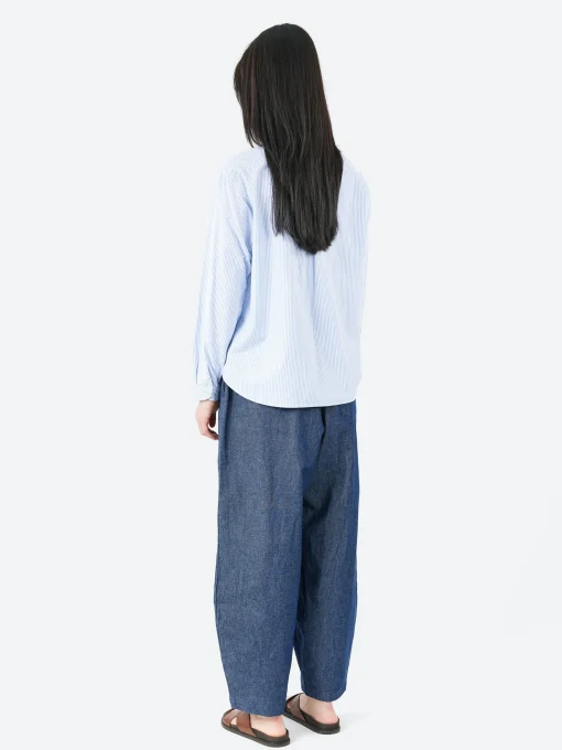 Online - Women's Round Collar Pullover L/S Shirt in Sax White Stripe Women Tops & Blouses | Button-Ups