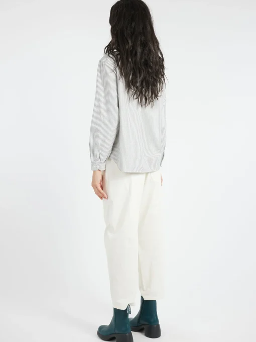 Online - Women's Round Collar Pullover L/S Shirt in Navy and Ecru Stripe Women Tops & Blouses | Overalls & Jumpsuits
