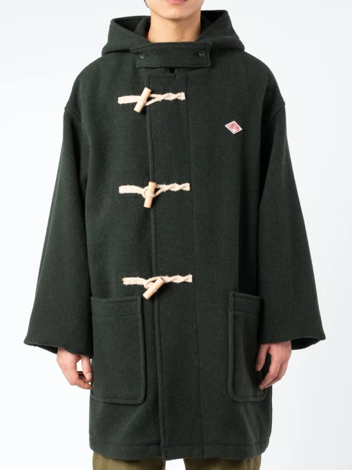 Outlet - Wool Light Pile Duffle Coat in Moss Green Outerwear