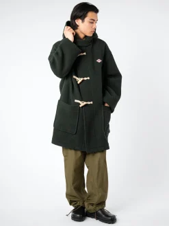 Outlet - Wool Light Pile Duffle Coat in Moss Green Outerwear