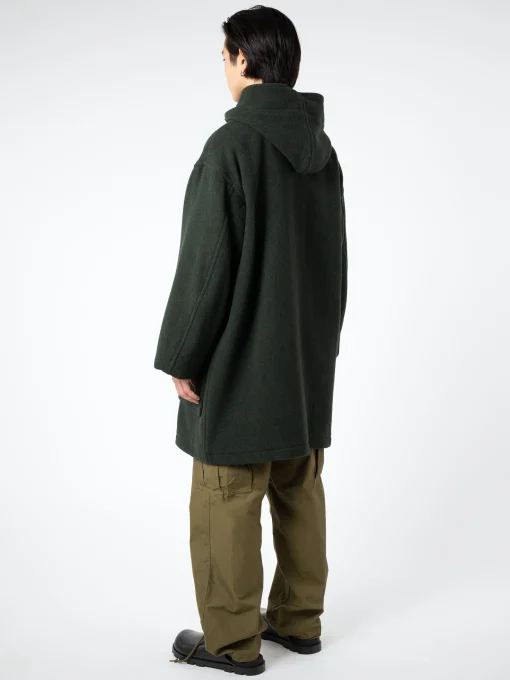 Outlet - Wool Light Pile Duffle Coat in Moss Green Outerwear