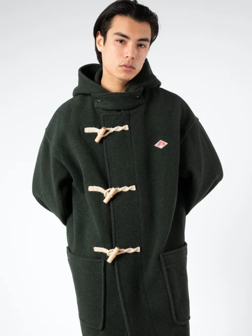 Outlet - Wool Light Pile Duffle Coat in Moss Green Outerwear