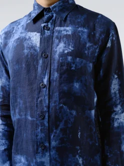 New - Linman Handpainted Shirt in Navy Button-Ups