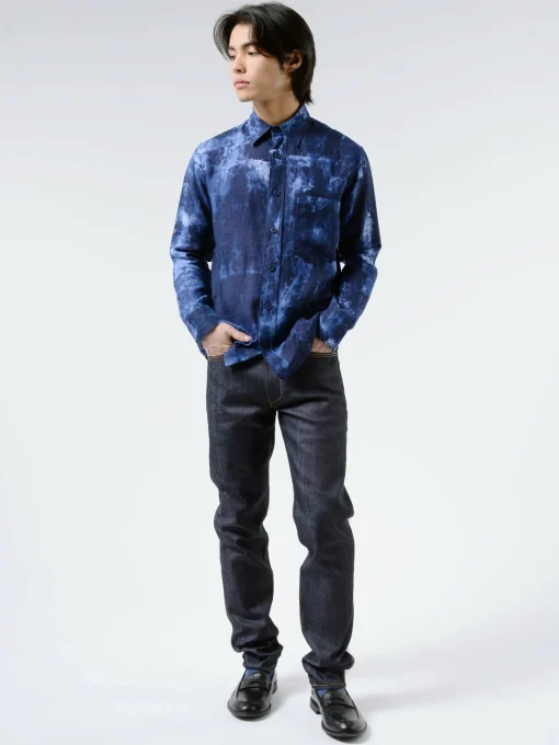 New - Linman Handpainted Shirt in Navy Button-Ups