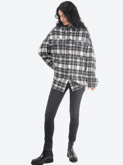 Sale - Luna Jacket in Off White/Black Plaid Women Outerwear