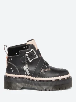 Clearance - Caitie Buckle Platform Boots in Black and Powder Pink Women Boots