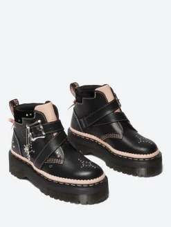 Clearance - Caitie Buckle Platform Boots in Black and Powder Pink Women Boots