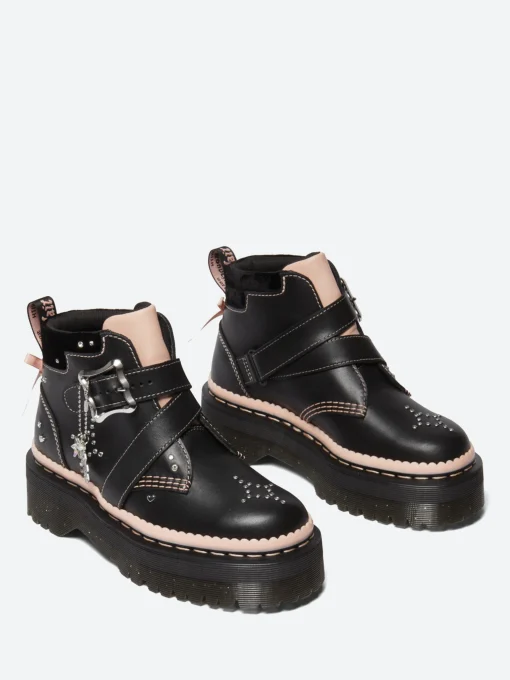 Clearance - Caitie Buckle Platform Boots in Black and Powder Pink Women Boots
