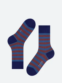 Online - Sensitive Mapped Line Socks in Lapis Blue and Red Stripe Socks