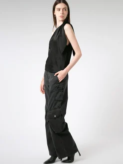 Outlet - Asymmetric Tie Neck Tank in Black Women Tops & Blouses