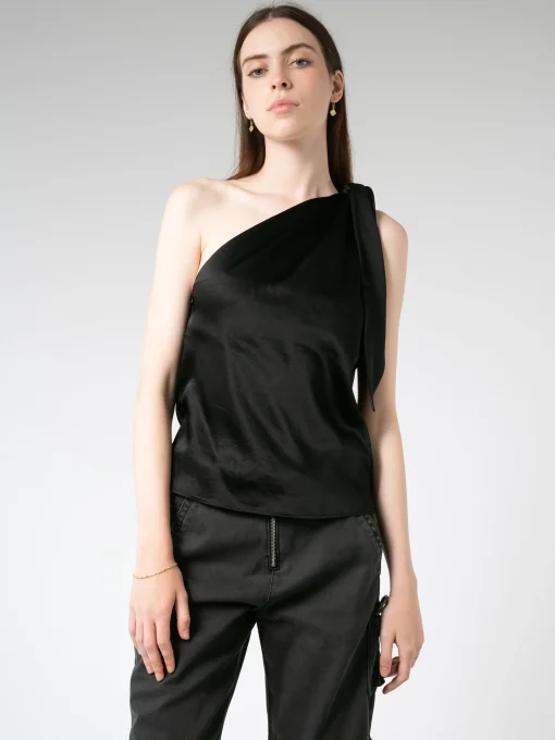Outlet - Asymmetric Tie Neck Tank in Black Women Tops & Blouses