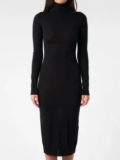 Fashion - Knit Turtleneck Dress in Black Women Dresses