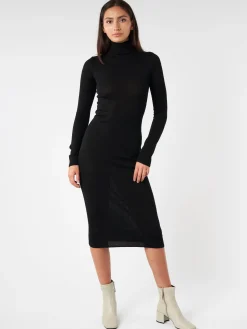 Fashion - Knit Turtleneck Dress in Black Women Dresses