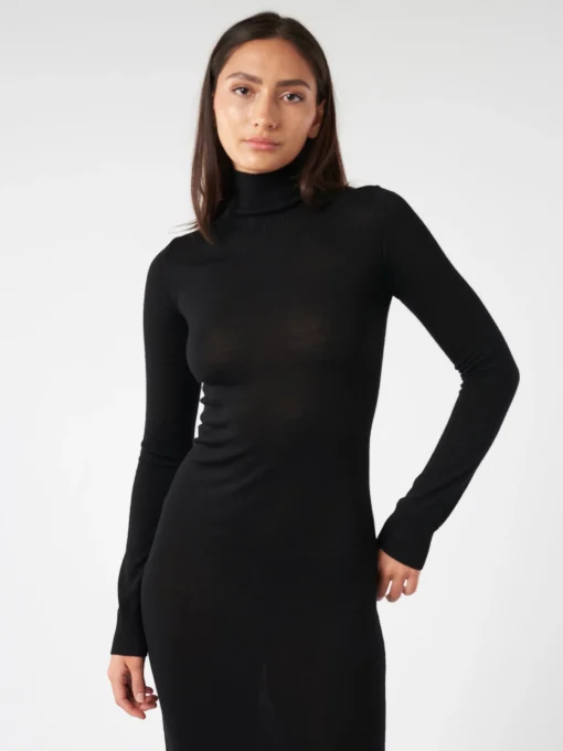 Fashion - Knit Turtleneck Dress in Black Women Dresses