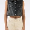 Discount - Leather Vest in Black Women Outerwear