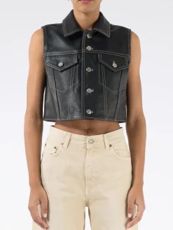 Discount - Leather Vest in Black Women Outerwear