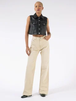 Discount - Leather Vest in Black Women Outerwear