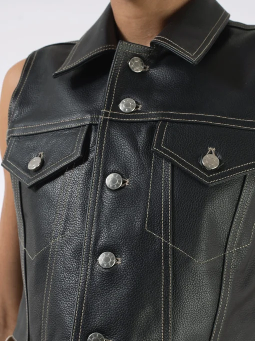 Discount - Leather Vest in Black Women Outerwear