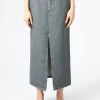 Sale - Long Slit Denim Skirt in Mid Grey Wash Women Skirts | Overalls & Jumpsuits