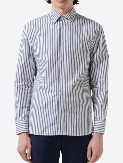 Best - Striped Cotton Shirt in Pacific Blue/White Stripe Button-Ups