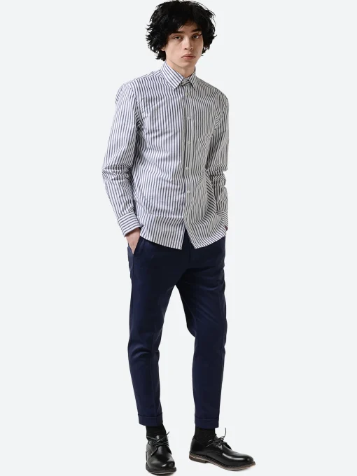 Best - Striped Cotton Shirt in Pacific Blue/White Stripe Button-Ups